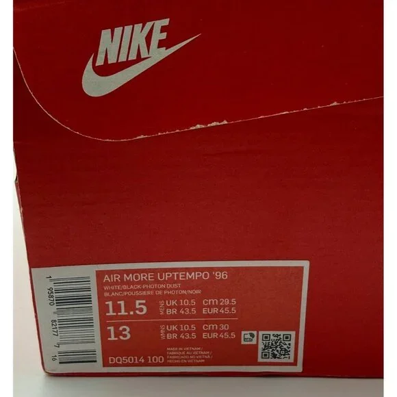 Nike Air More Uptempo 96 White Black Photon Dust Men US 11.5 DQ5014-100 - Picture 9 of 10